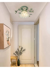 Green Flower Flush Mount Ceiling Light with White Roses