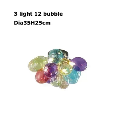 Decorative light fixture with colorful glass bubbles on a white background