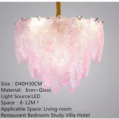 Feather Glass Tiered Chandelier with Multi-Colored Gem Accents