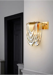 Gold Waterfall Wall Sconce with Sculptural Glass Shade