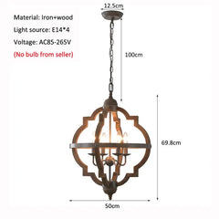 Barbed Quatrefoil Wooden Iron Pendant Light