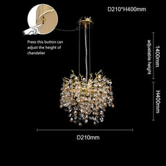 Gold Crystal Branch Pendant Light with Clear Faceted Crystals