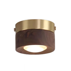 Walnut Wood Brass Flush Mount Ceiling Light Fixture