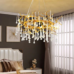 Gold Branch Crystal Waterfall Chandelier with E12 Bulb Base