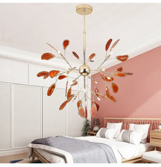 Gold Branch Sputnik Chandelier with Blue Agate Slices