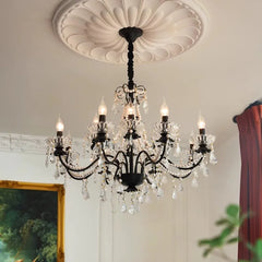 Black Candelabra Crystal Chandelier With Pearl Beads