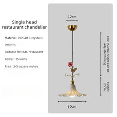Gold Floral Rose Bud Ceramic Pendant Light with Frosted Glass Shade
