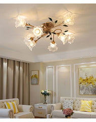 Gold Floral Semi-Flush Ceiling Light with Glass Shades