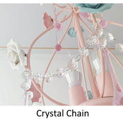 Pink Rose Crystal Chandelier Pendant Light with Floral Accents