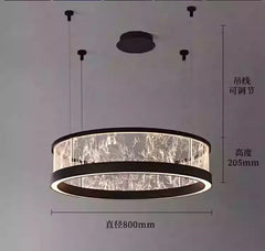 Modern Ring Pendant Light with Cracked Glass and Brushed Metal Finish