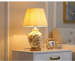 Ceramic Floral Bird Table Lamp with Fabric Shade