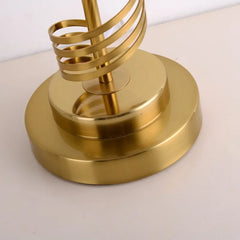 Gold Spiral Table Lamp with Geometric Band Fabric Shade
