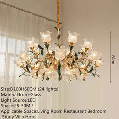 Gold Floral Glass Chandelier Multi-Arm Pendant Light