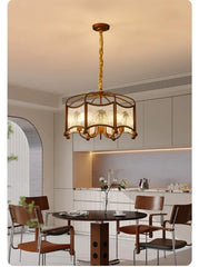Brushed Gold Floral Pendant Light with Frosted Glass