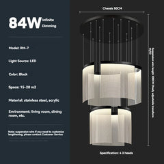 Modern chandelier with specifications on a dark background