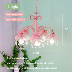 Pink Bow Crystal Chandelier Multi-Arm Pendant Light