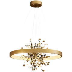 Gold chandelier with decorative elements on a white background