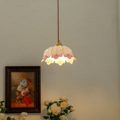 Pink Petal Pendant Light with Pearls