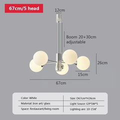 Opal Glass Globe Cluster Chandelier - Modern Polished Chrome Frame