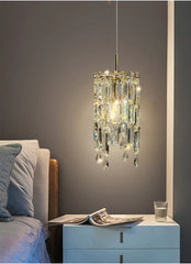 Gold Tiered Crystal Pendant Light Fixture Floral Stems Glass Shades