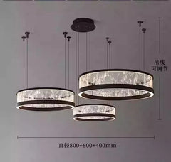 Modern Ring Pendant Light with Cracked Glass and Brushed Metal Finish