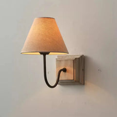 Rustic Wood Square Wall Sconce with Textured Fabric Cone Shade