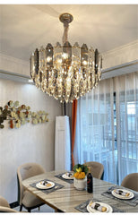 Crystal Waterfall Pendant Lighting Fixture with Gold Faceted Accents