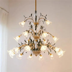 Gold Floral Glass Chandelier Multi-Arm Pendant Light