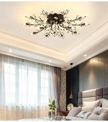 Gold Crystal Leaf Semi-Flush Mount Light with Branch Accents