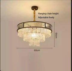 Tiered Faceted Crystal Waterfall Chandelier with Gold Accents