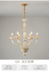 Champagne Ceramic Glass Candle Chandelier with Gold Accents