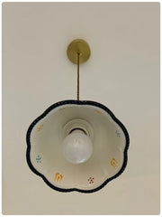 Green Ceramic Bell Pendant Light Hand Painted Floral Design