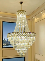 Tiered Crystal Waterfall Chandelier with Gold Finish Metal Frame