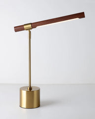 Brass Minimalist LED Desk Lamp with Wooden Accents
