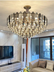 Crystal Waterfall Pendant Lighting Fixture with Gold Faceted Accents