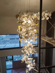 Gold Ginkgo Leaf Chandelier Light Cascading Branch Pendant