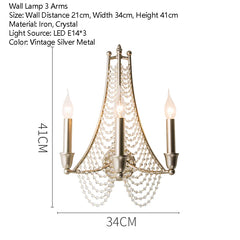 Gold Metal Crystal Cascade Wall Sconce with Candle Lights
