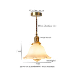 Pendant light with labeled parts and dimensions on a white background