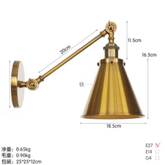 Brushed Gold Industrial Cone Shade Wall Sconce Light