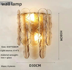 Amber Glass Disc Chandelier with Gold Metal Frame Pendant Light