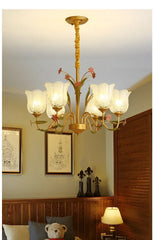 Gold Floral Ceramic Chandelier Hanging Pendant Light
