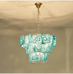 Gold Tiered Glass Chandelier Hanging Pendant Light