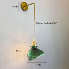 Green Fluted Glass Pendant Light with Polished Brass Accents