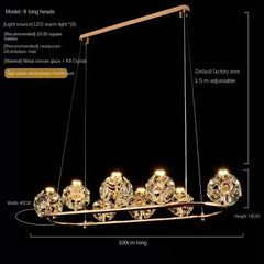 Gold Crystal Orb Linear Pendant Light with Oval Frame