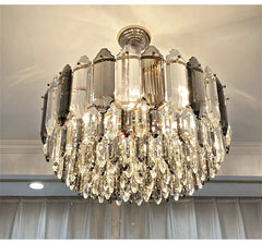 Crystal Waterfall Pendant Lighting Fixture with Gold Faceted Accents