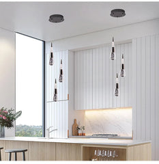 Gold Crystal Teardrop Pendant Light Fixture, Dimmable Remote Control