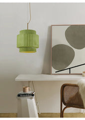 Tiered Fluted Ceramic Drum Pendant Light with Warm Inner Glow