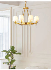 Polished Copper Ring Chandelier with Fabric Shades