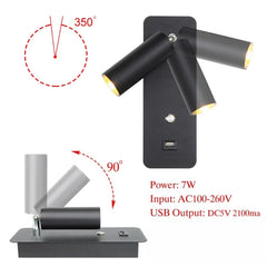 Modern Black and Gold Adjustable Wall Sconce with USB Charging Port