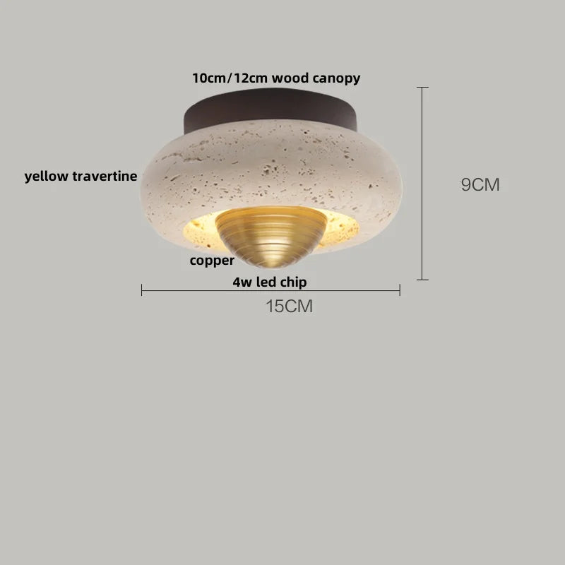Ceiling light fixture with dimensions and material details on a gray background